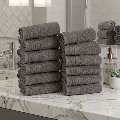 SUPERIOR Solid Jacquard 12-Piece Cotton Washcloth Set