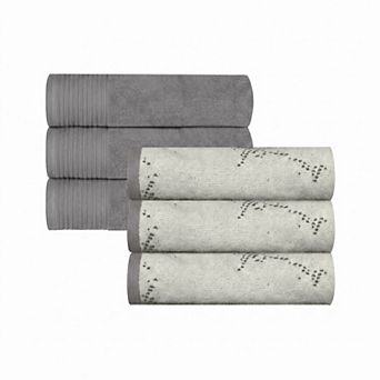 SUPERIOR Marble & Solid Jacquard 6 pc Cotton Hand Towel Set