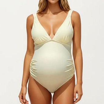 Women's V-Neck Maternity One-Piece Swimsuit with Ruched Sides and Adjustable Straps