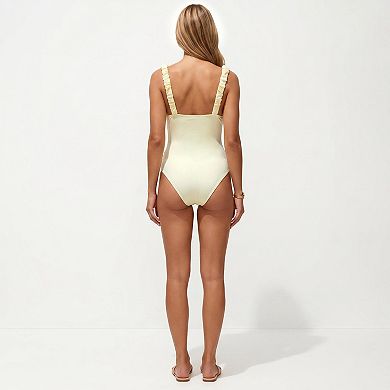 Women's V-Neck Maternity One-Piece Swimsuit with Ruched Sides and Adjustable Straps