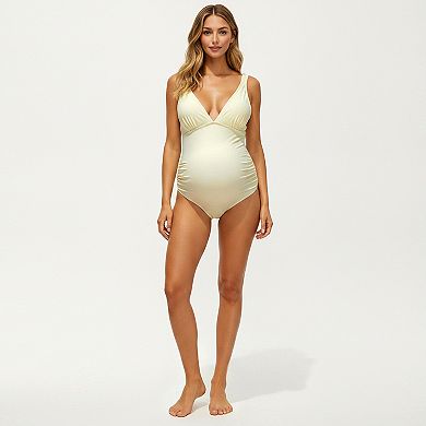 Women's V-Neck Maternity One-Piece Swimsuit with Ruched Sides and Adjustable Straps