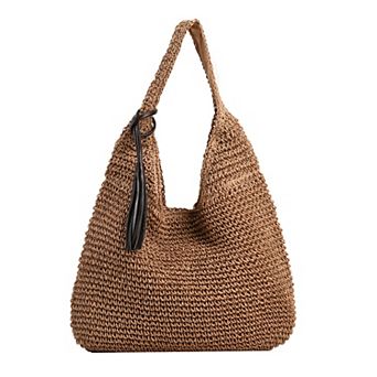 Crochet Shoulder Bag with Tassel Accent Soft Knit Hobo Handbag Lightweight Slouchy Everyday Tote