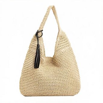 Crochet Shoulder Bag with Tassel Accent Soft Knit Hobo Handbag Lightweight Slouchy Everyday Tote