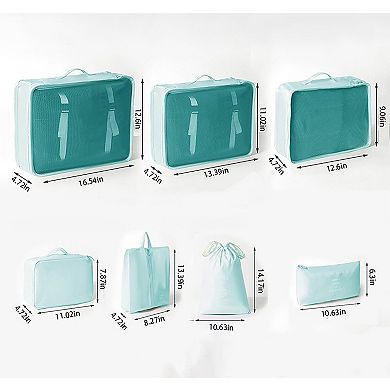 Travel Packing Organizer Set with Mesh Cubes Drawstring Bag Zipper Pouch Lightweight Storage Set