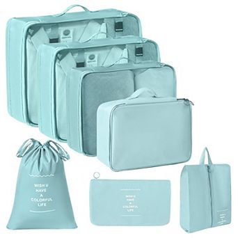 Travel Packing Organizer Set with Mesh Cubes Drawstring Bag Zipper Pouch Lightweight Storage Set