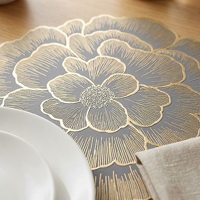 4 Pack Floral Round PVC Placemats Gold Trim Washable Heat Resistant Table Mats