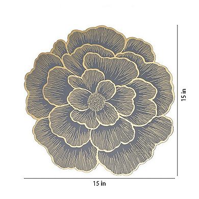 4 Pack Floral Round PVC Placemats Gold Trim Washable Heat Resistant Table Mats