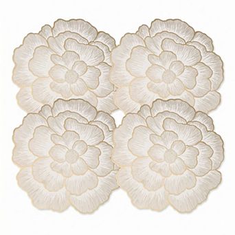 4 Pack Floral Round PVC Placemats Gold Trim Washable Heat Resistant Table Mats