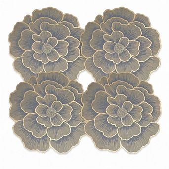 4 Pack Floral Round PVC Placemats Gold Trim Washable Heat Resistant Table Mats