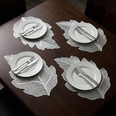 4 Pack Leaf Shaped PVC Placemats Washable Heat Resistant Table Mats