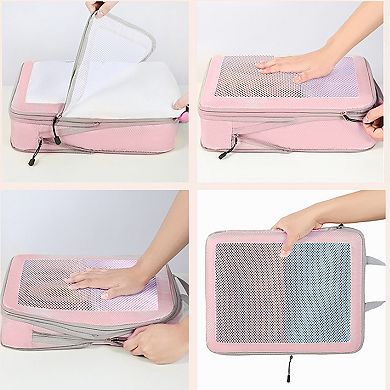 Travel Packing Cubes Set with Mesh Front Panel Zipper Storage Bags Lightweight Luggage Organizer