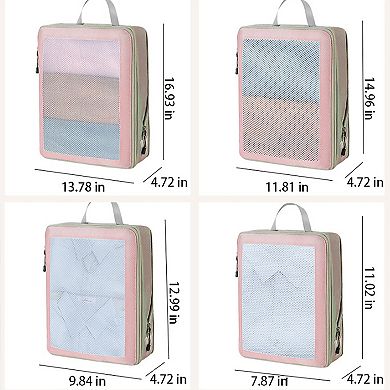 Travel Packing Cubes Set with Mesh Front Panel Zipper Storage Bags Lightweight Luggage Organizer