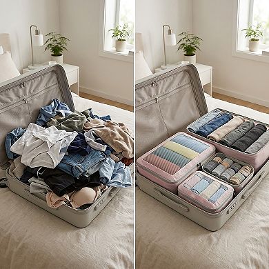 Travel Packing Cubes Set with Mesh Front Panel Zipper Storage Bags Lightweight Luggage Organizer