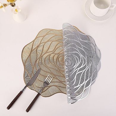 4 Piece Metallic Floral Placemat Set Decorative PVC Heat Resistant Table Mats