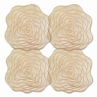 4 pc Metallic Floral Placemat Set Decorative PVC Heat Resistant Table Mats