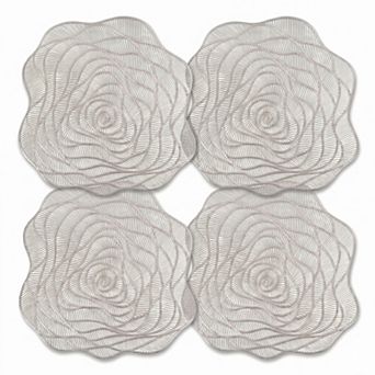 4 pc Metallic Floral Placemat Set Decorative PVC Heat Resistant Table Mats
