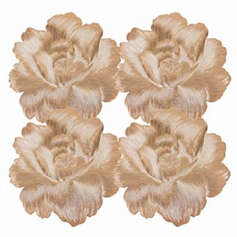 4-Pack Floral Round PVC Placemats Metallic Textured Heat Resistant Table Mats
