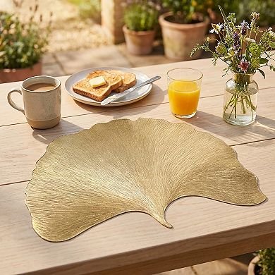 4-Pack Metallic Ginkgo Leaf PVC Placemats Heat Resistant Textured Table Mats