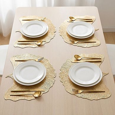 4-Pack Metallic Ginkgo Leaf PVC Placemats Heat Resistant Textured Table Mats