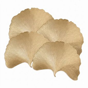 4-Pack Metallic Ginkgo Leaf PVC Placemats Heat Resistant Textured Table Mats