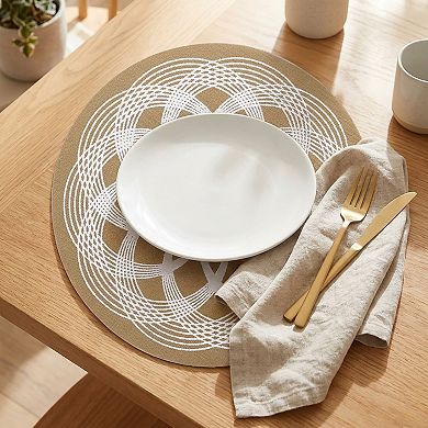 4 Piece Mandala Placemat Set Metallic PVC Heat Resistant Round Table Mats for Dining Table