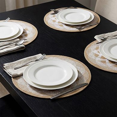 4 Piece Mandala Placemat Set Metallic PVC Heat Resistant Round Table Mats for Dining Table
