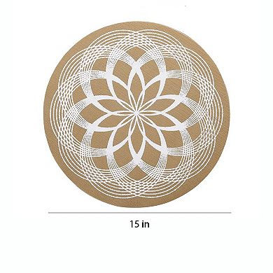 4 Piece Mandala Placemat Set Metallic PVC Heat Resistant Round Table Mats for Dining Table