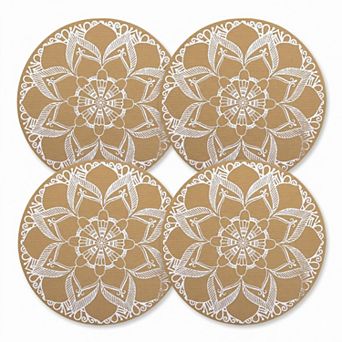 4 pc Mandala Placemat Set Metallic PVC Heat Resistant Round Table Mats for Dining Table
