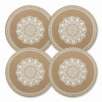 4 pc Mandala Placemat Set Metallic PVC Heat Resistant Round Table Mats for Dining Table