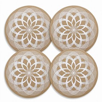 4 pc Mandala Placemat Set Metallic PVC Heat Resistant Round Table Mats for Dining Table