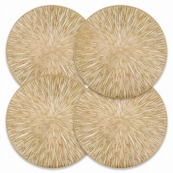 4-Pack Metallic Round PVC Placemats Heat Resistant Textured Table Mats