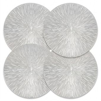 4-Pack Metallic Round PVC Placemats Heat Resistant Textured Table Mats