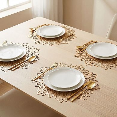 4 Piece Set Round Floral Cutout PVC Placemats Heat Resistant Decorative Table Mats