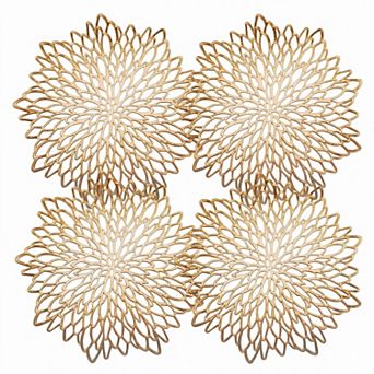 4 pc Set Round Floral Cutout PVC Placemats Heat Resistant Decorative Table Mats