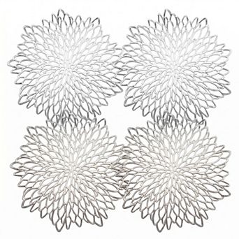 4 pc Set Round Floral Cutout PVC Placemats Heat Resistant Decorative Table Mats