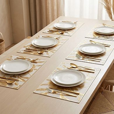 4 Piece Floral Placemat Set Metallic PVC Heat Resistant Table Mats for Dining Table