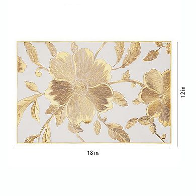 4 Piece Floral Placemat Set Metallic PVC Heat Resistant Table Mats for Dining Table