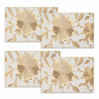 4 pc Floral Placemat Set Metallic PVC Heat Resistant Table Mats for Dining Table