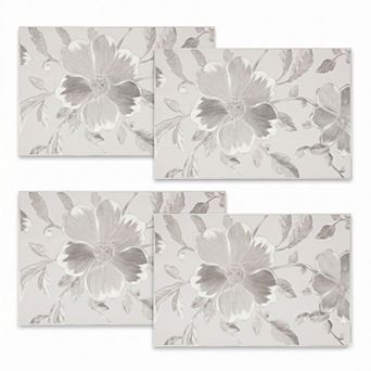 4 pc Floral Placemat Set Metallic PVC Heat Resistant Table Mats for Dining Table