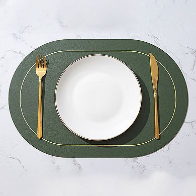 6 Piece Oval Faux Leather Placemat Set Waterproof Heat Resistant Table Mats