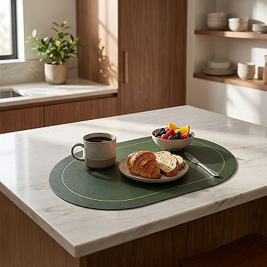 6 Piece Oval Faux Leather Placemat Set Waterproof Heat Resistant Table Mats