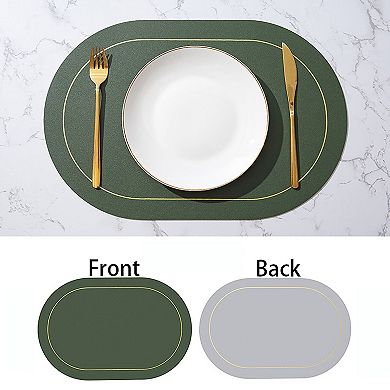 6 Piece Oval Faux Leather Placemat Set Waterproof Heat Resistant Table Mats