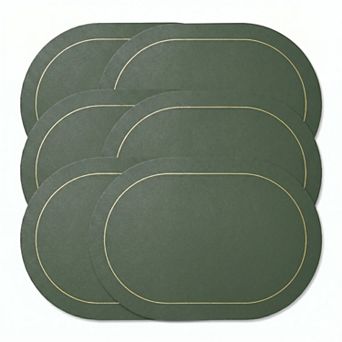 6 pc Oval Faux Leather Placemat Set Waterproof Heat Resistant Table Mats