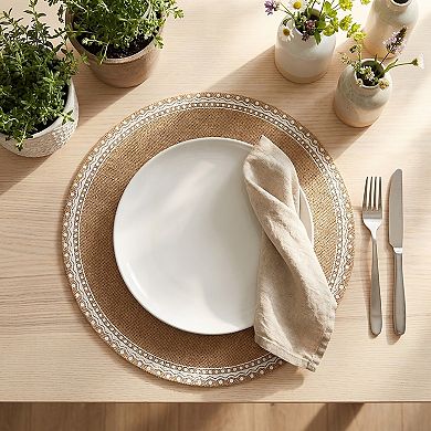 4 Piece Boho Round Placemat Set Woven Look Heat Resistant Table Mats for Dining Table