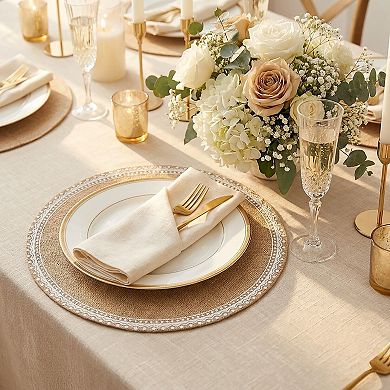 4 Piece Boho Round Placemat Set Woven Look Heat Resistant Table Mats for Dining Table