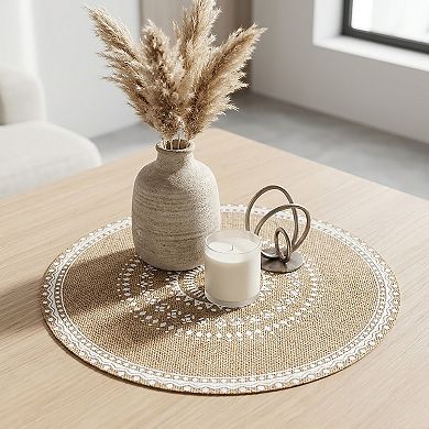4 Piece Boho Round Placemat Set Woven Look Heat Resistant Table Mats for Dining Table