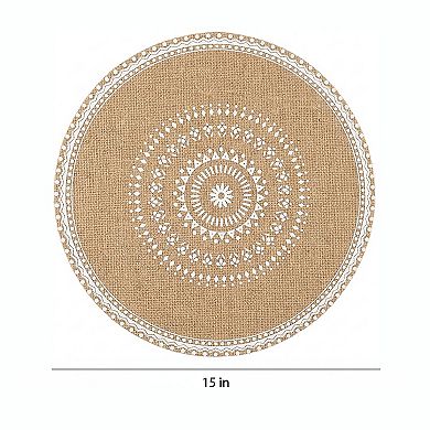 4 Piece Boho Round Placemat Set Woven Look Heat Resistant Table Mats for Dining Table