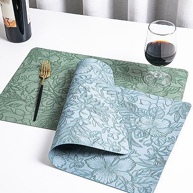 6 Piece Floral PVC Placemat Set Heat Resistant Wipe Clean Table Mats for Dining Table