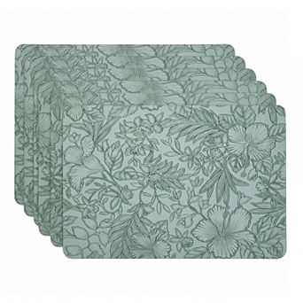 6 pc Floral PVC Placemat Set Heat Resistant Wipe Clean Table Mats for Dining Table