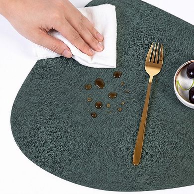 6 Piece Faux Linen Textured Placemat Set Waterproof Heat Resistant Irregular Table Mats
